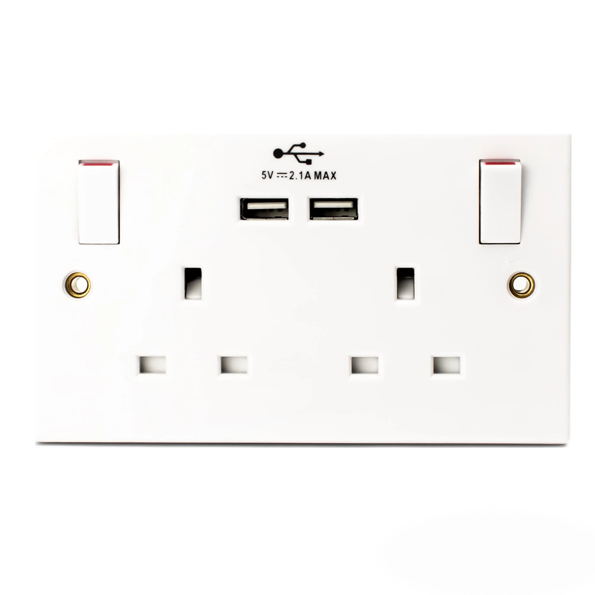 STATUS Plug Socket UK | Double Socket with Double USB Plug | White Plastic | 13A Double Switched Wall Socket | S2G13A2USBSWS4