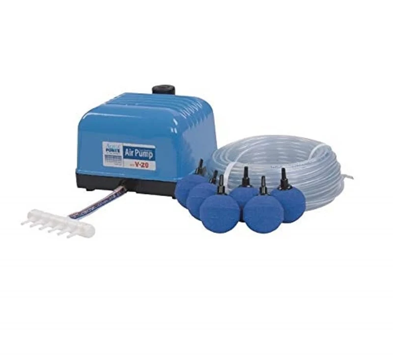 Aquaforte Hi-Flow V-20 Air Pump Set, 25 m Air Hose (Diameter 4 x 6 mm), 4 x Diameter 5 cm Air Stones
