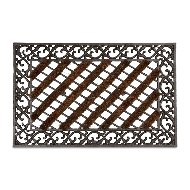 Relaxdays Door Mat Cast Iron Doormat with Bristles, Rectangular 4 x 72 x 46 cm, Art Nouveau Rustic Welcome Mat made of Robust Powder Coated Metal with Anti-Slip Bottom, Bronze