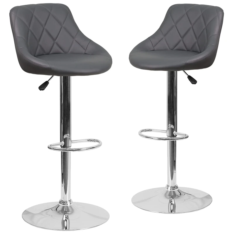 Flash Furniture Caldwell 2 Pk. Contemporary Gray Vinyl Bucket Seat Adjustable Height Barstool with Chrome Base
