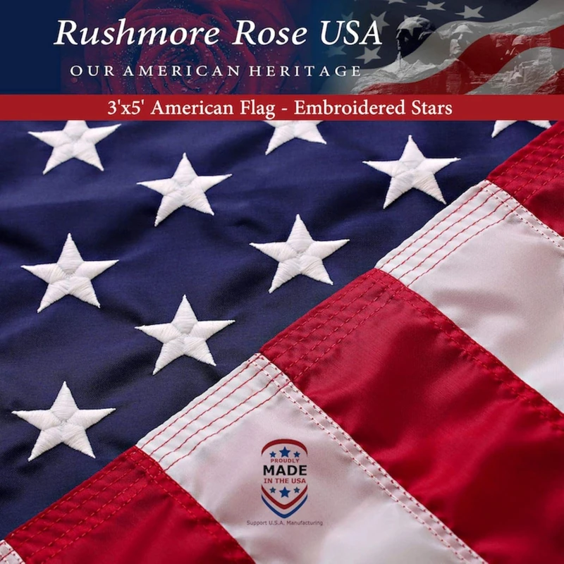 Rushmore Rose USA American Flag 3x5 ft - Heavy Duty Outdoor