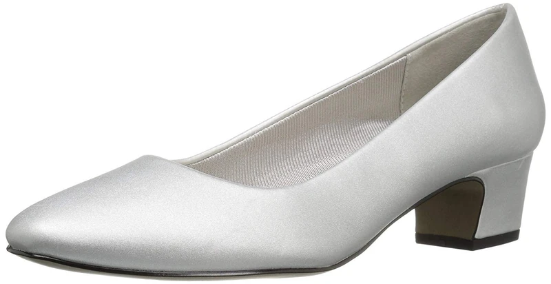 Easy Street Women's Prim Dress Pump, Silver Satin, 7 M US