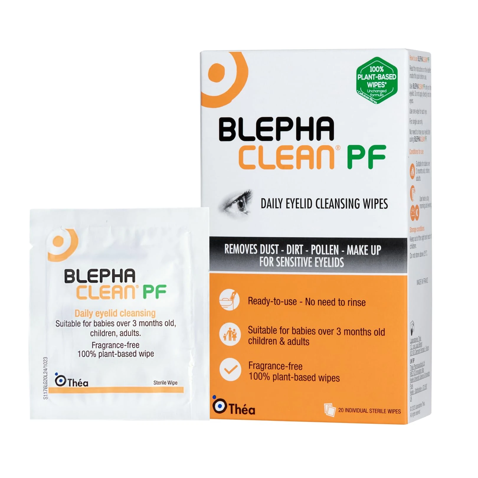 Blephaclean PF Daily Eyelid Wipes - Gentle Cleansing for the eyelids and skin around the eyes | Suitable for Babies (over 3 months old), children & adults | 20 Sterile Plastic-Free Wipes
