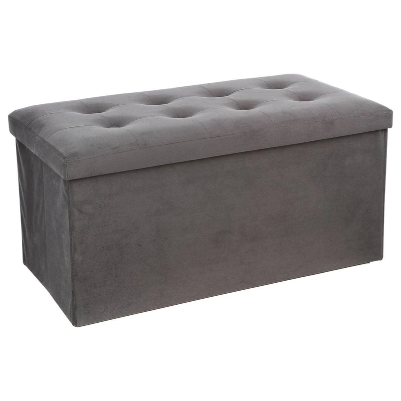 Atmosphera Lysandre Double Folding Pouffe Velvet Effect Grey - Image 1