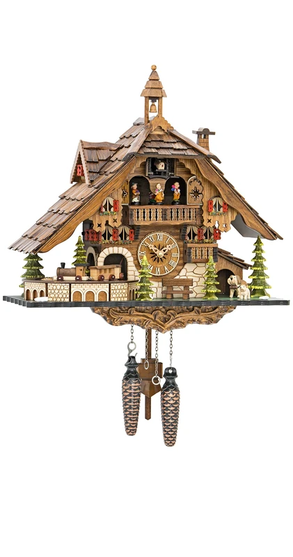 Engstler Quartz Cuckoo Clock Black Forest House with Moving Train, with music EN 48110 QMT