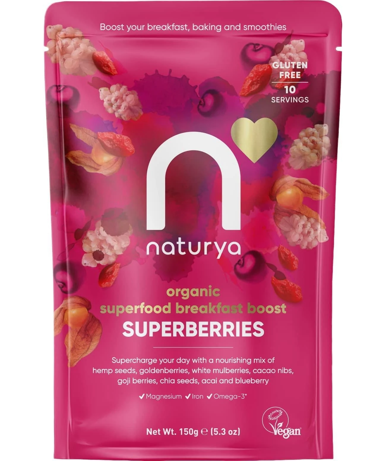Naturya | Berry Breakfast Cereal Sprinkles Topper 150g | Goldenberries, Mulberries, Goji Berries, Blueberry Powder, Hemp Seeds AND MORE | 9 Superfoods in one spoonful
