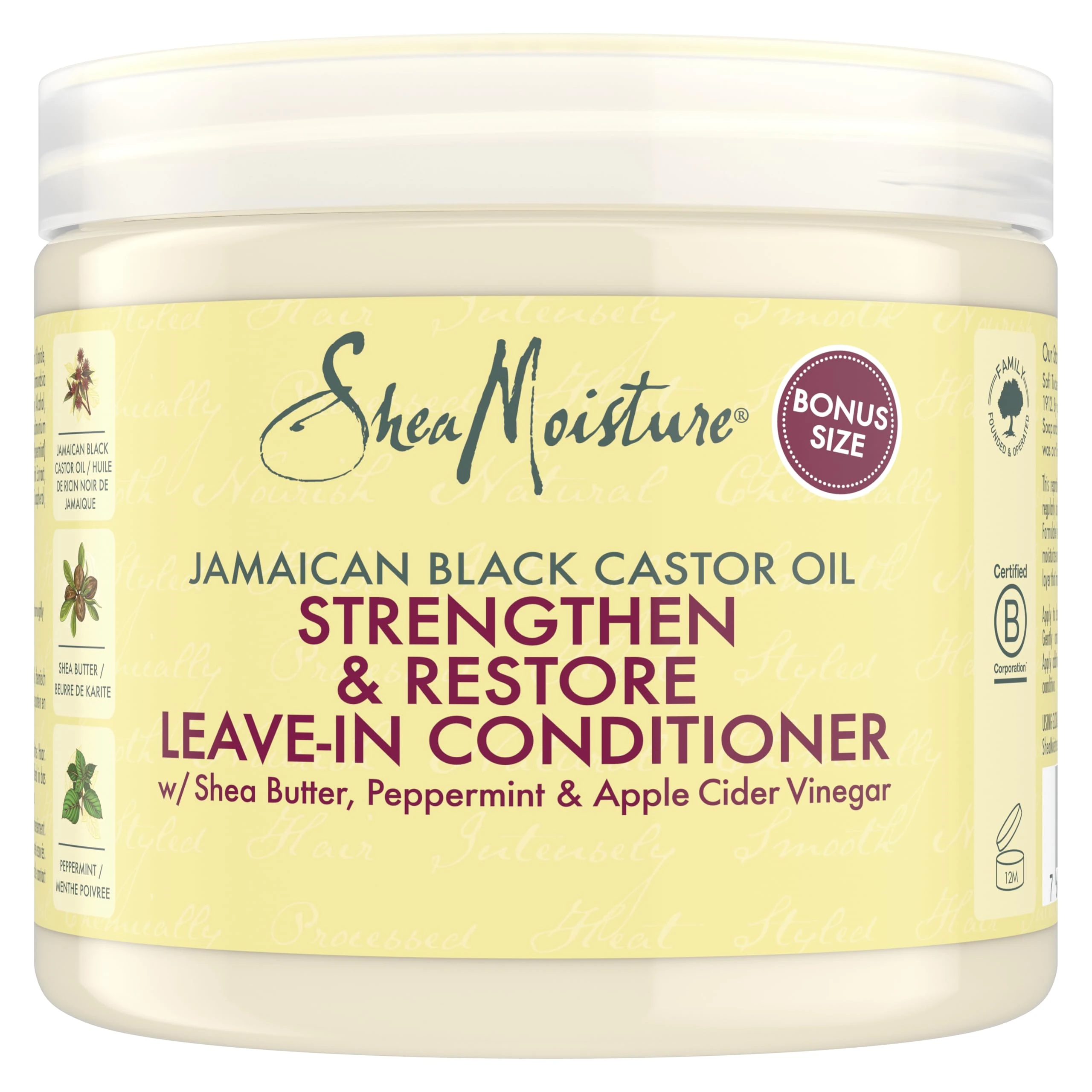 SheaMoisture Jamaican Black Castor Oil Leave-In Conditioner – Sulphate-Free with Shea Butter & Peppermint – Restores Moisture, Softens & Detangles – For Damaged, Colour-Treated & Curly Hair 431 ml