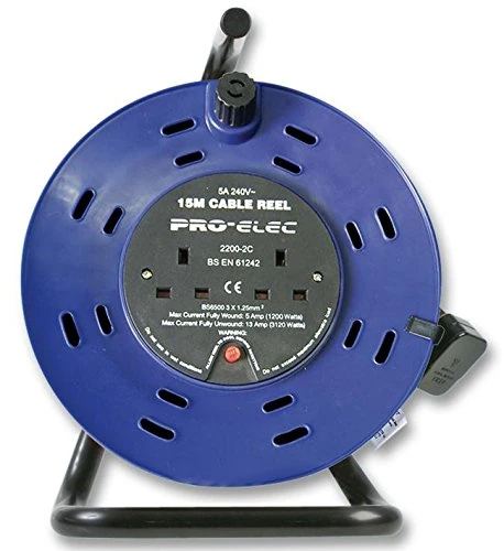 PRO ELEC PELB1593 15m Cable Reel, 5A Twin Socket - Image 1