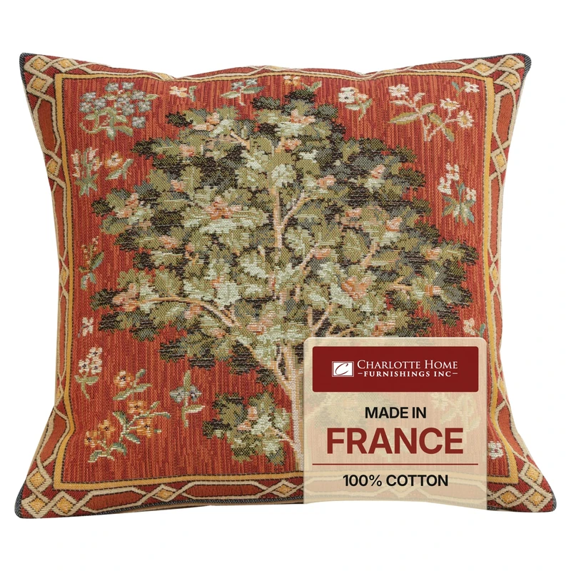 Charlotte Home Furnishings Inc. Woven French tapestry, Medieval Oak. 14 x 14 fantasy art, Lady and the Unicorn series. Designer decorative couch cushions. Hand finished gorgeous throw pillow covers. - Image 1