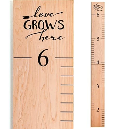 Headwaters Studio Wooden Growth Chart – Kids Height Chart, Wall Measurement for Kids, Height Chart for Wall, Growth Ruler for Children – Natural with Black Numerals - “Love Grows Here” (63 x 6.7)