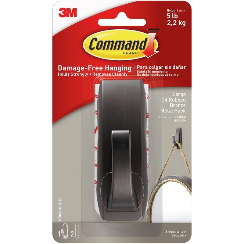 Command 3M 390435 051131982345 Modern Reflections Metal Hook and 2 Strips, Oil Rubbed Bronze, L
