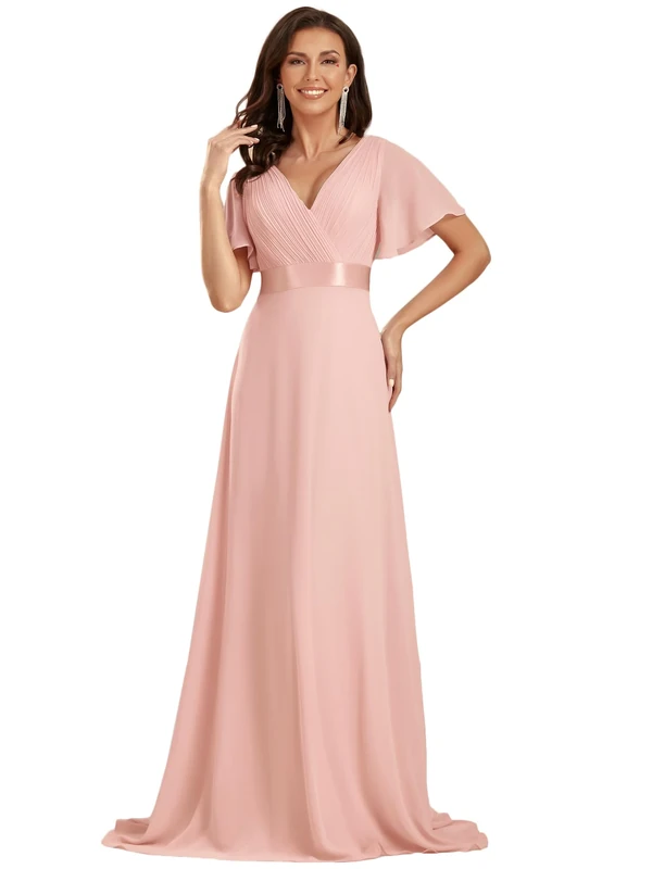 Ever-Pretty Glamorous Double V-Neck Ruffles Padded Evening Dress, 12, Pink