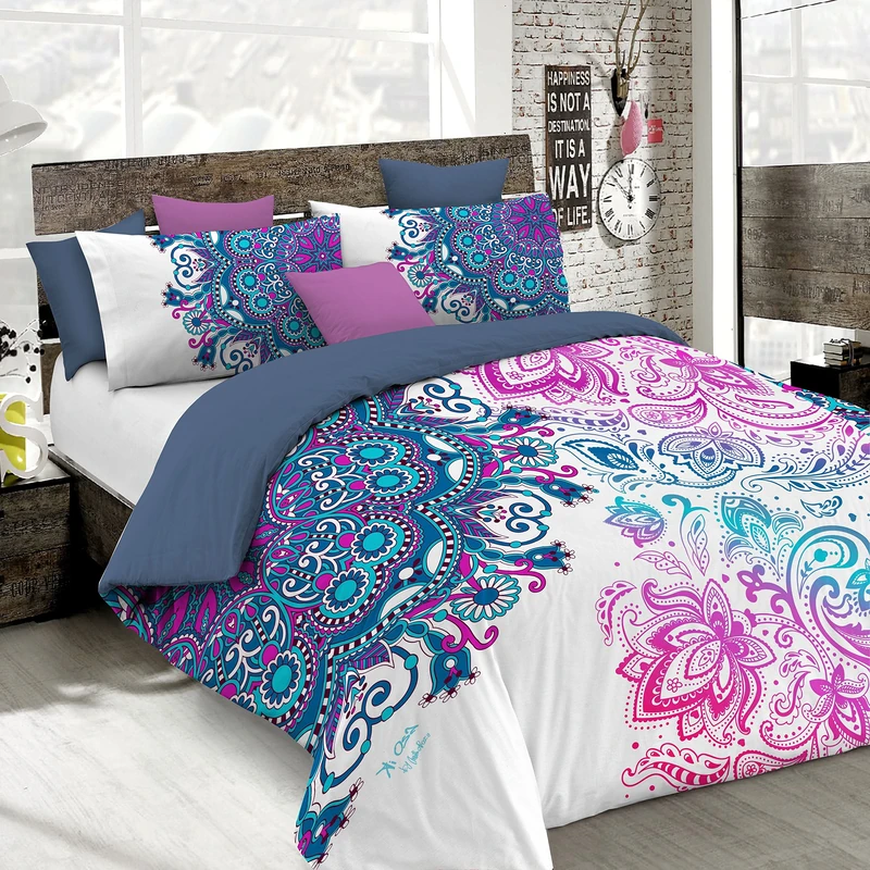 Italian Bed Linen Duvet Cover Set with Full Coverage Digital Print,250x200cm, KIO601, Cotton, KIO 601, Double