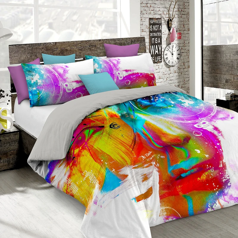 Italian Bed Linen Duvet Cover Set with Full Coverage Digital Print,250x200cm, KIO639, Cotton, KIO 639, Double