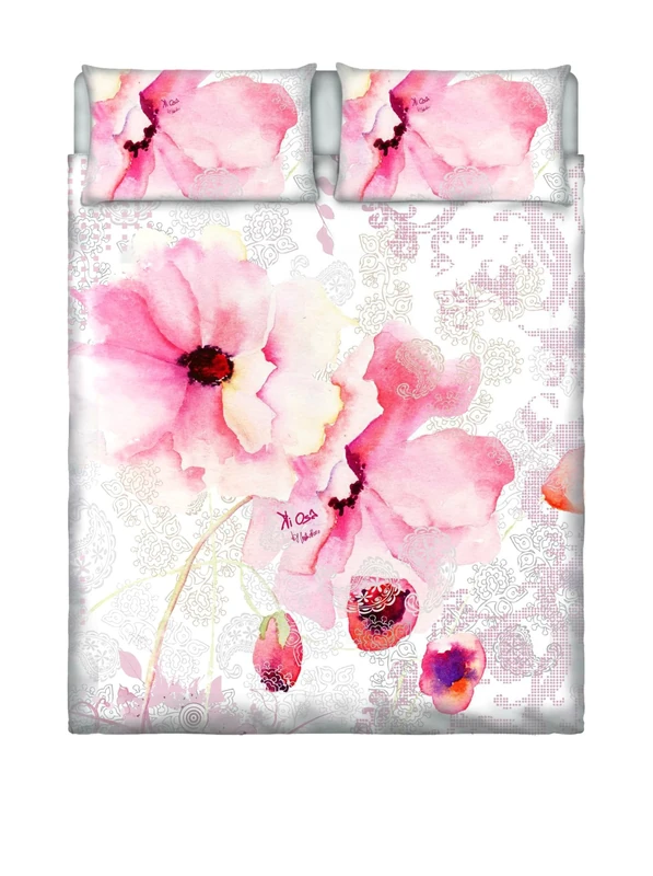 Italian Bed Linen Full Coverage Digital Print Duvet Cover, Cotton, Pink/White, Doble