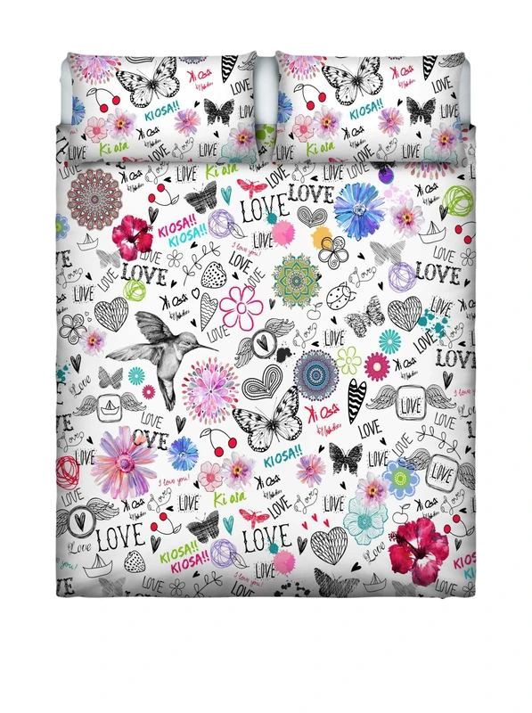 Italian Bed Linen KI-OSA Duvet Cover Set with Full Coverage Digital Print,250x200cm, KIO652, 100% Cotton, KIO 652, DOUBLE