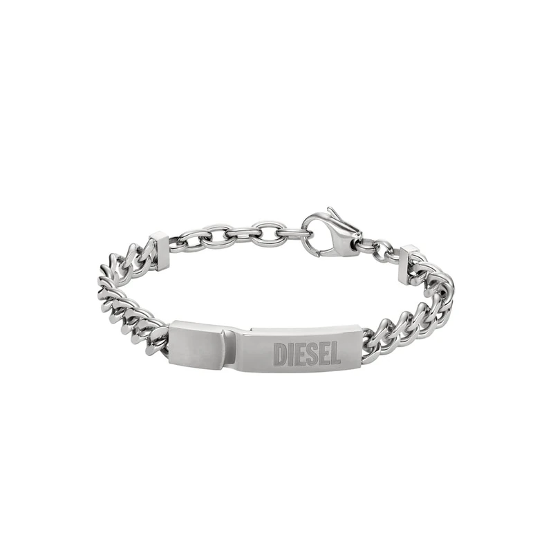 Diesel Bracelet for Men , 18 cm - 19.5 cm Silver Stainless Steel Bracelet, DX0966040