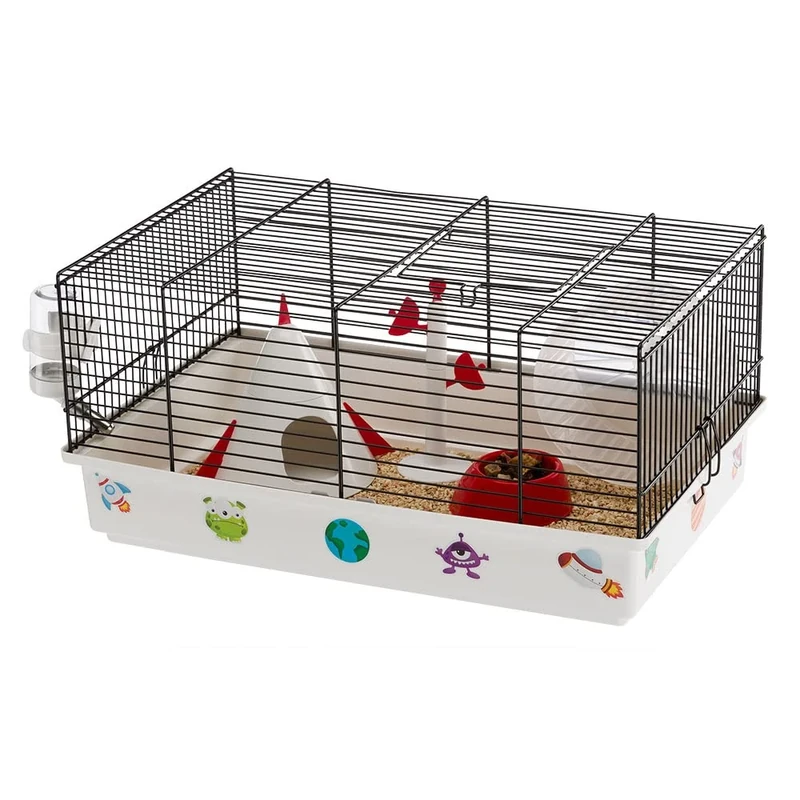 Ferplast CRICETI 9 Themed Hamster Cage - Space Design for Kids - Fully Equipped, Comfortable Interactive Habitat, Exercise Wheel & Themed Accessories Included - Easy Clean, 46x29,5xh23cm