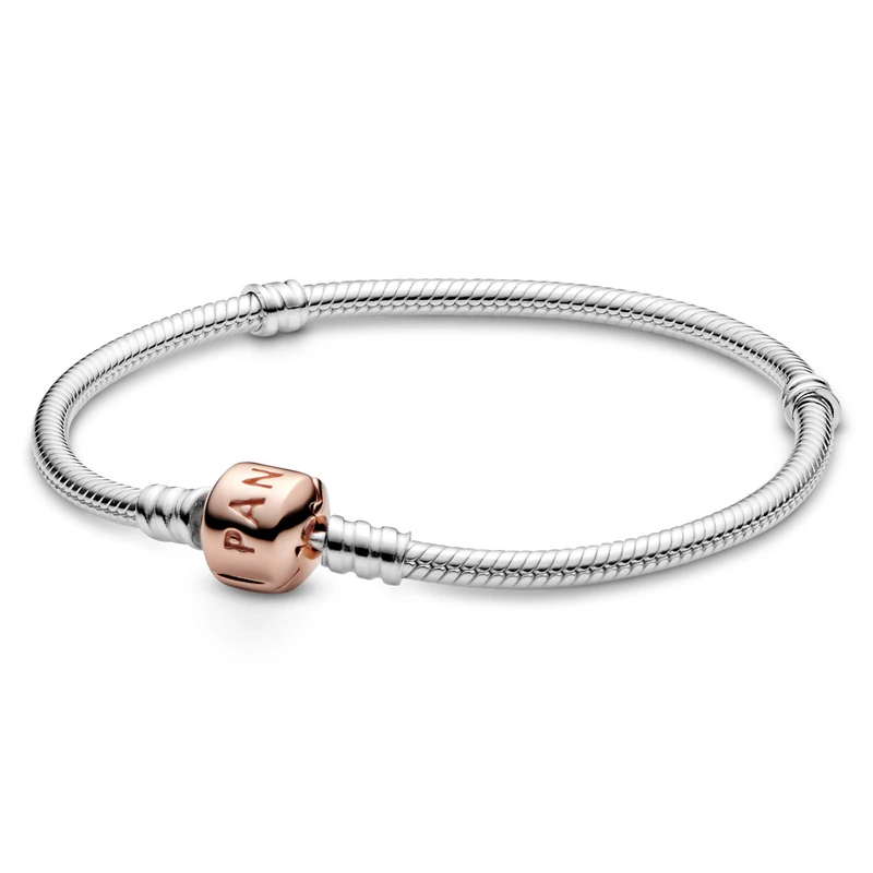 Pandora Icons Silver bracelet with 14k rose gold-plated clasp, 21