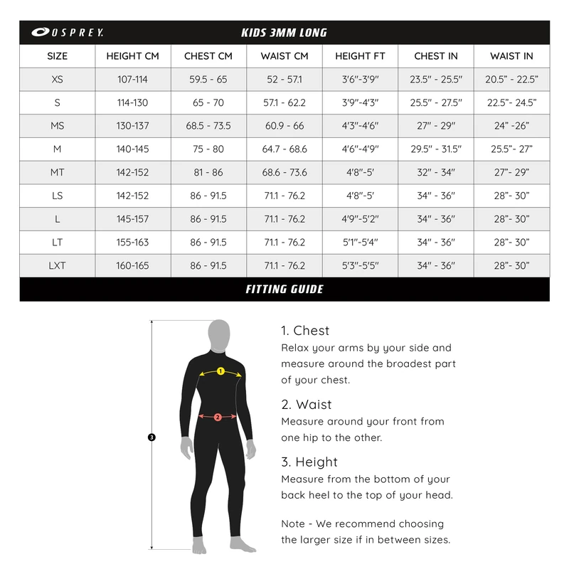Osprey Boys Full Length 3 mm Summer Wetsuit, Kids Neoprene Surfing Bodyboarding Wetsuit, Origin, Multiple Colours, L Short