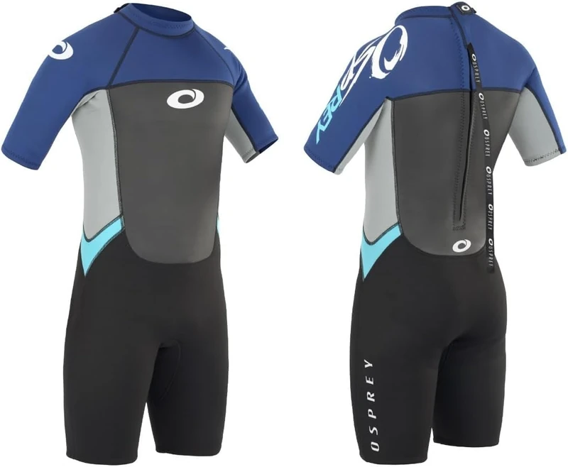 Osprey Men's Shorty 3 mm Summer Wetsuit, Adult Short Sleeve Neoprene Surfing Diving Wetsuit, Origin, Multiple Colours, Blue, M