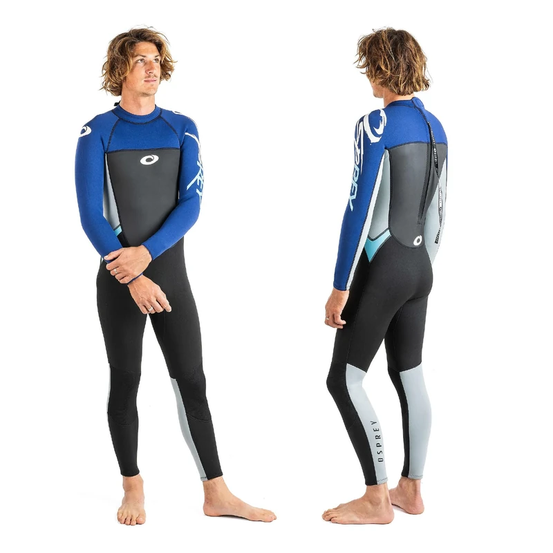Osprey Men's Full Length 3 mm Summer Wetsuit, Adult Neoprene Surfing Diving Wetsuit, Origin, Blue, 3XL