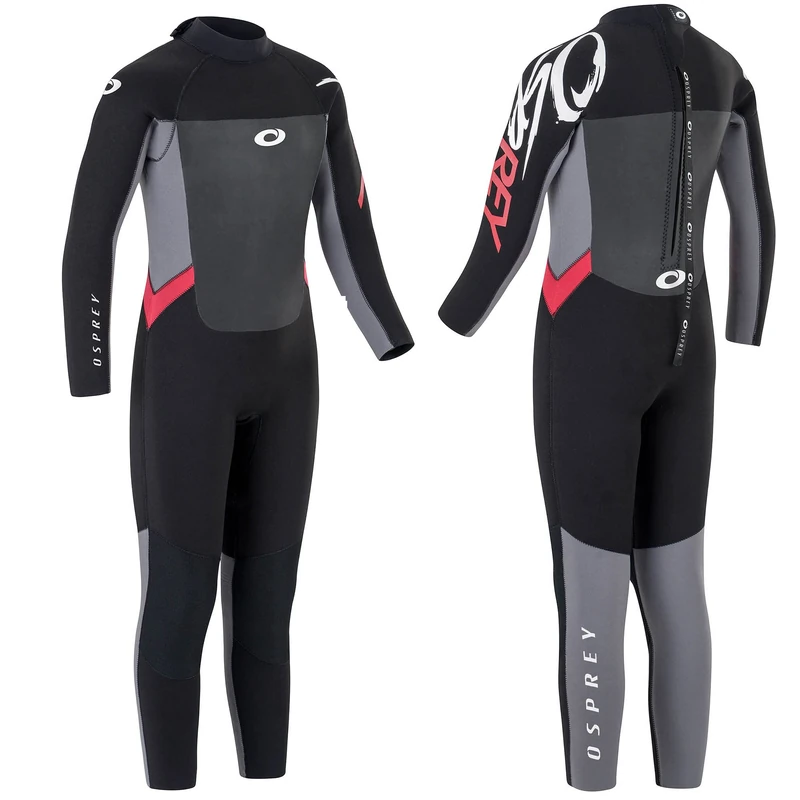 Osprey Boys' 5 Mm Full Length Winter Wetsuit for Kids, Black Red, M UK