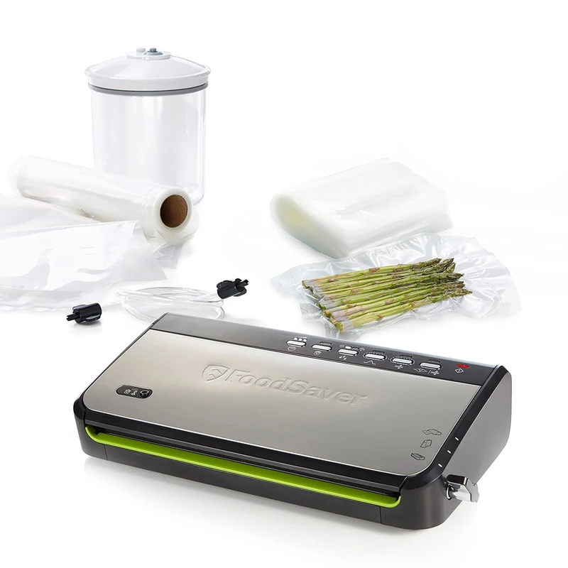 Foodsaver Food Vacuum Sealer Machine with Integrated Roll Storage | Bag Cutter and Delicate Food Mode | Includes Assorted Vacuum Sealer Bags | FFS005X