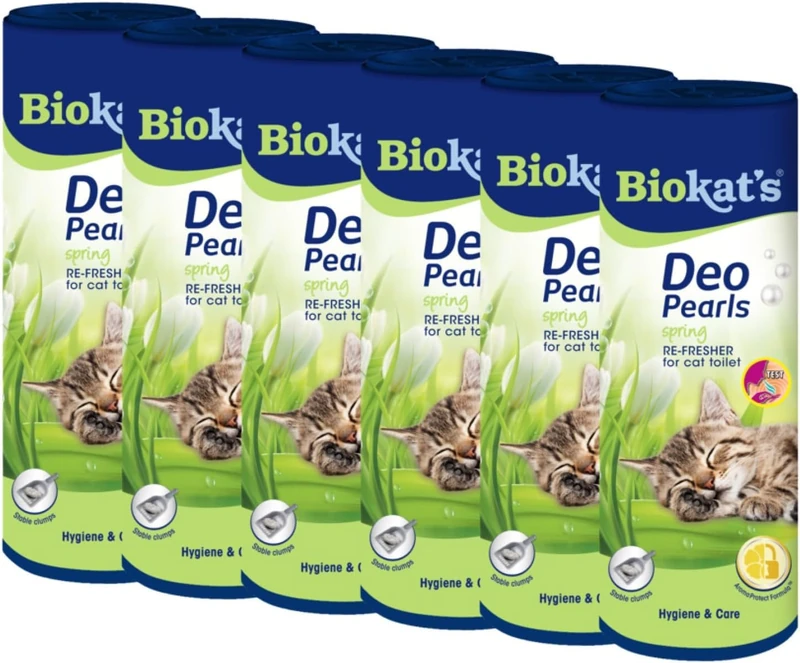 Biokatʼs Deo Pearls Spring - Scented cat litter additive for freshness and solid clumps in the litter tray - 6 tubes (6 x 700 g) - Image 1