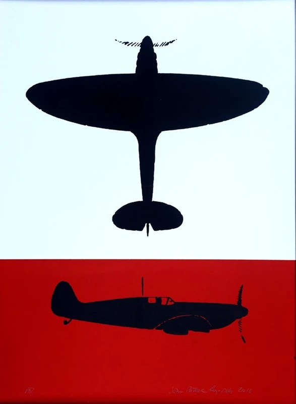 Comic Art Spitfire Silhouette, Large, Handmade Screenprint Unframed, Cotton, Red, 76 x 56 x 0.1 cm - Image 1