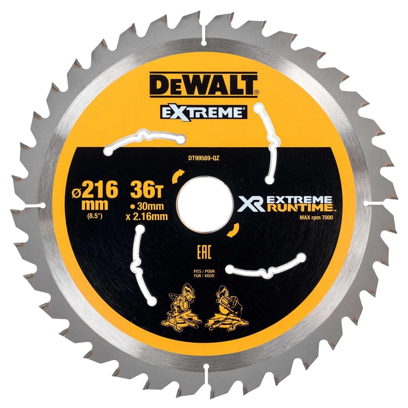 DEWALT DT99569 216 x 30 mm x 36 Tooth XR Extreme Runtime Mitre Saw Blade - Yellow/Black