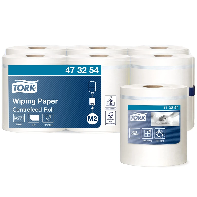 Tork Centrefeed Wiping Paper White M2, Hand and Surface Wiping, 1 x 771 Sheets, 473254