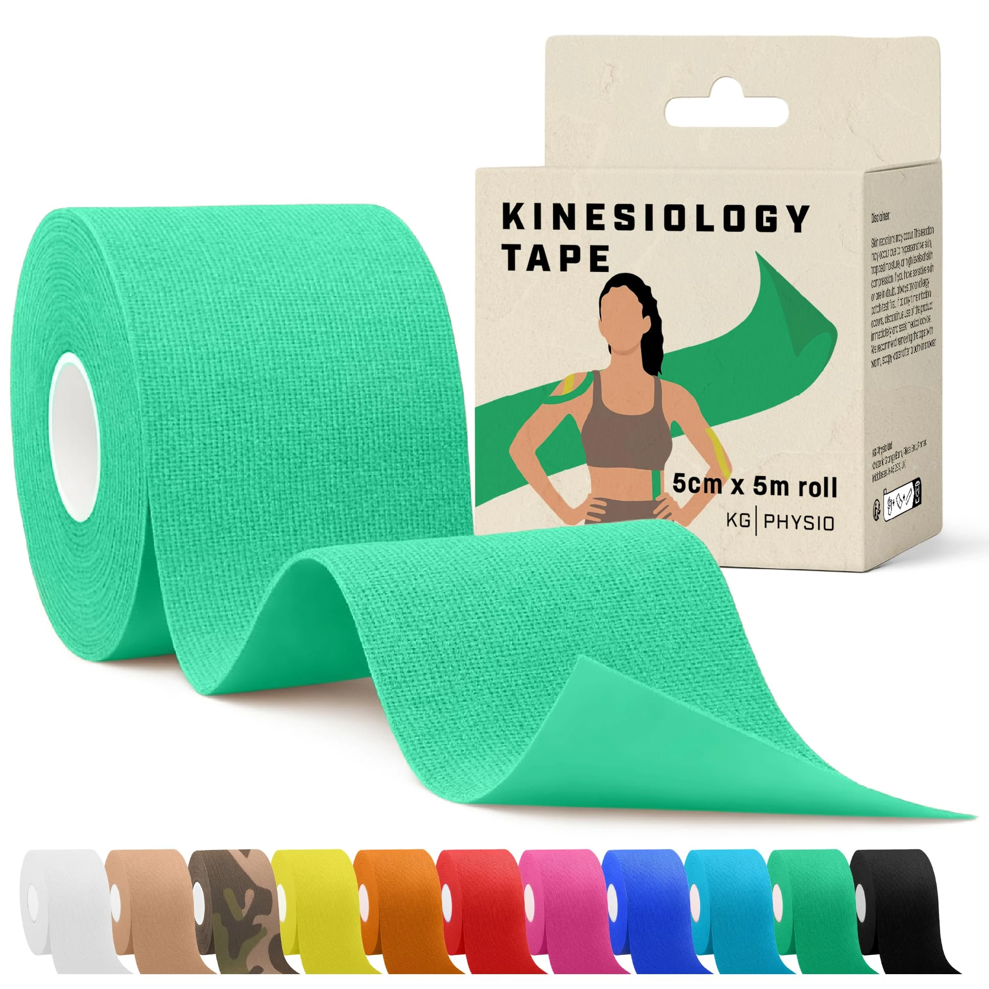 Kinesiology Tape 5m Roll [2024 Edition] - Sports and Medical Tape for Joint and Muscle Support, Multipurpose KT Tape, Body Tape, Boob Tape, Physio Tape, Sports Tape, Trans Tape, Athletic Tape - Green