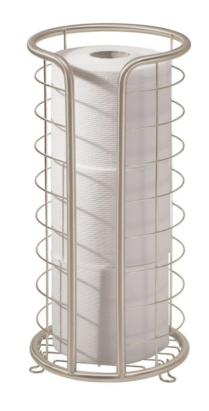 mDesign Free Standing Toilet Paper Roll Holder for Bathroom Storage - Satin
