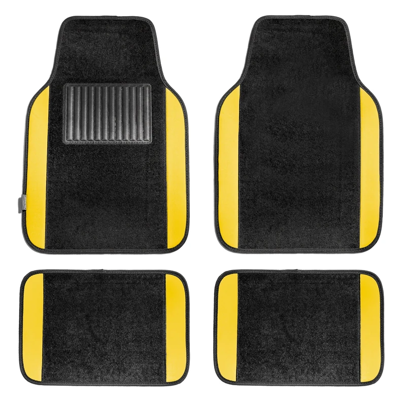 FH Group F14407YELLOW Universal Fit Premium Carpet Yellow Automotive Floor Mats fits most Cars, SUVs, and Trucks with Driver Heel Pad, Full Set