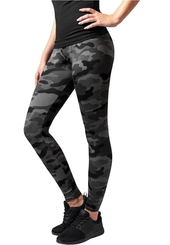 Urban Classics Women's Comfortable Sport Pants, Stretchy Workout Trousers with Military Print, Regular Skinny Fit, Skinny, Dark Camo, XL