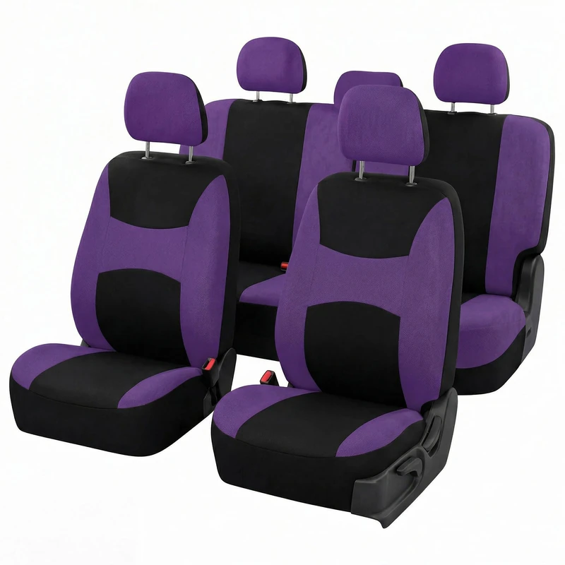 FH GROUP Car Seat Covers Full Set Purple Cloth - Universal Fit, Automotive Seat Covers, Low Back Front Seat Covers, Airbag Compatible, Split Bench Rear Seat, Car Seat Cover for SUV, Sedan, Van