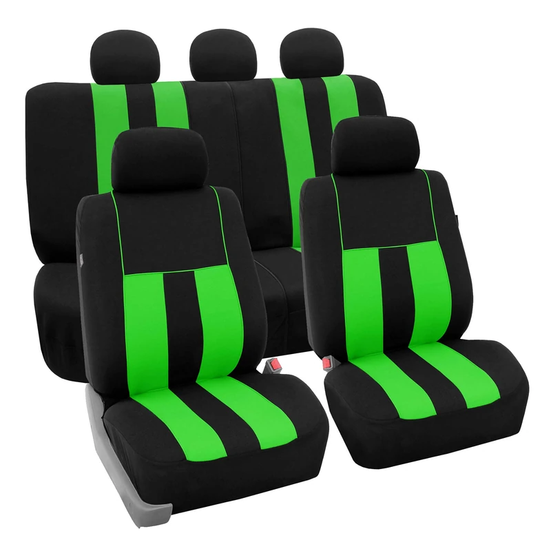 FH Group Car Seat Covers Full Set Green Cloth - Universal Fit, Automotive Seat Covers, Low Back Front Seat Covers, Airbag Compatible, Split Bench Rear Seat, Washable Car Seat Cover for SUV, Sedan, Van