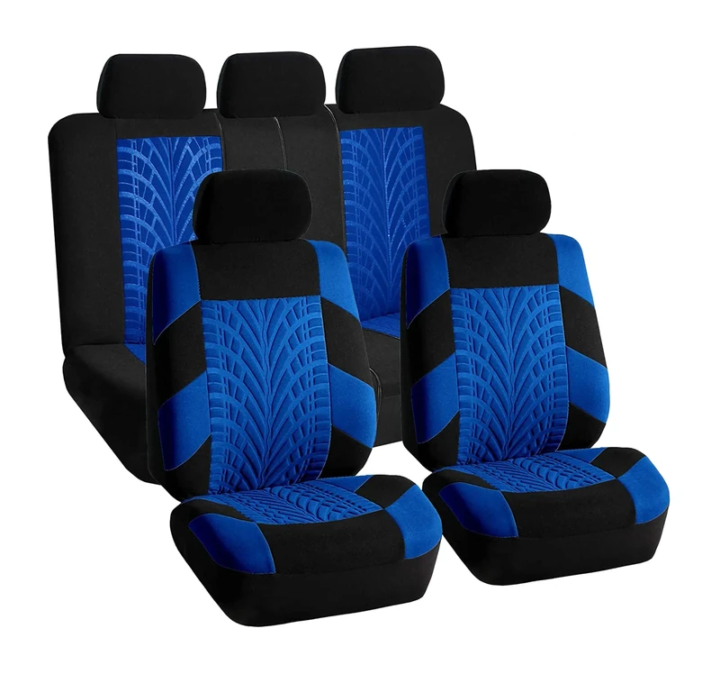 FH GROUP Car Seat Covers Full Set Premium Cloth - Universal Fit,Automotive Seat Cover,Low Back Front Seat Covers,Airbag Compatible,Split Bench Rear Seat,Washable Seat Cover for SUV,Sedan Blue