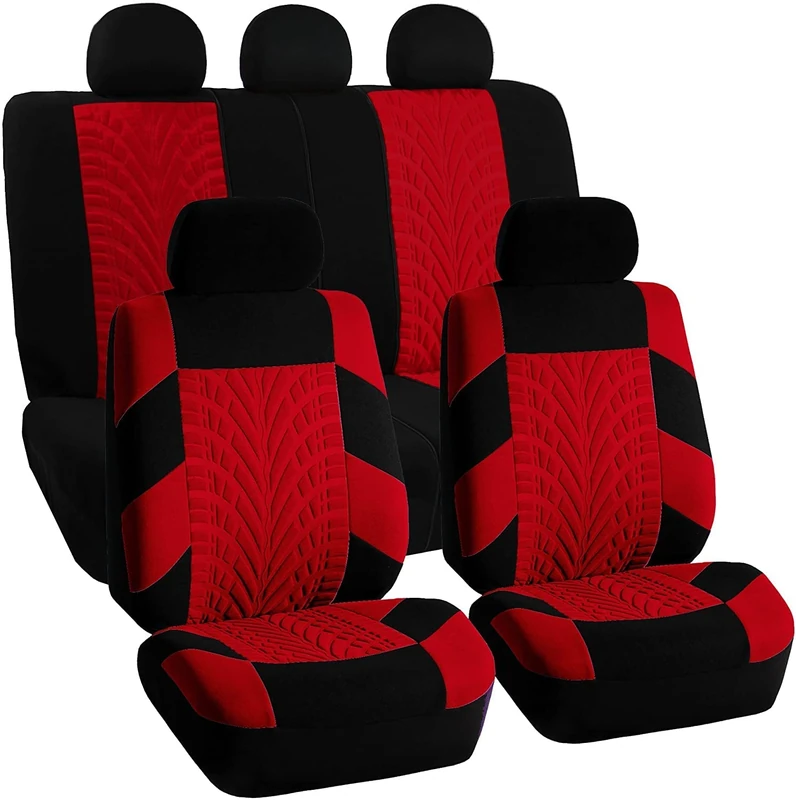 FH GROUP Car Seat Covers Full Set Premium Cloth - Universal Fit,Automotive Seat Cover,Low Back Front Seat Covers,Airbag Compatible,Split Bench Rear Seat,Washable Seat Cover for SUV,Sedan Red