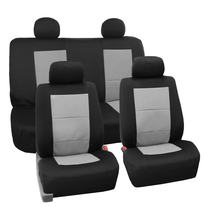 FH Group Universal Fit Full Set Neoprene Car Seat Covers for Low Back Front Seat Covers, Solid Back Seat Cover, Washable Seat Cover for SUV, Sedan, Van, Gray