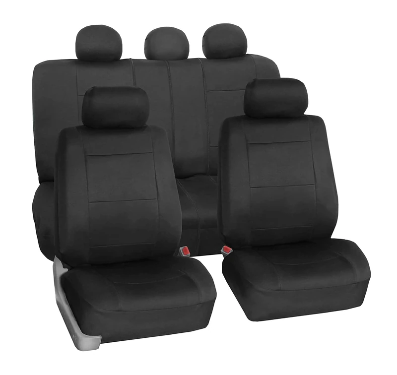 FH GROUP Car Seat Covers Full Set Neoprene - Universal Fit, Automotive Low Back Front Seat Covers, Airbag Compatible, Split Bench Rear Seat, Washable Seat Cover for SUV, Sedan Black