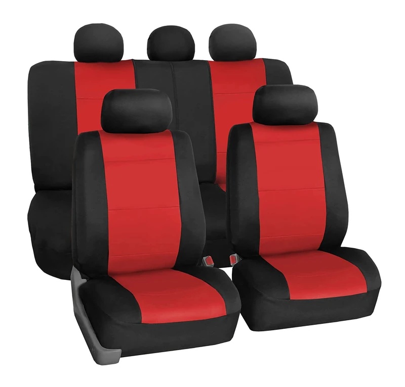 FH GROUP Car Seat Covers Full Set Red Neoprene - Universal Fit, Automotive Seat Covers, Low Back Front Seat Covers, Airbag Compatible, Split Bench Rear Seat, Washable Car Seat Cover for SUV, Sedan