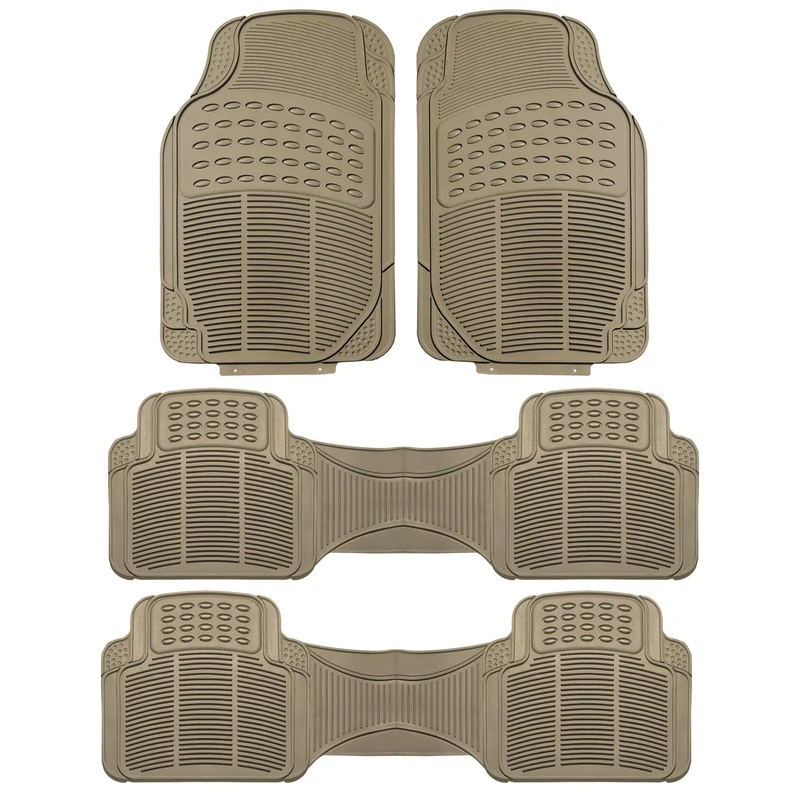 Automotive Floor Mats Beige ClimaProof for all weather protection Universal Fit fits most Cars, SUVs, and Trucks (Trimmable Heavy Duty 3 Row 4pc Full Set) FH Group F11306BEIGE-3ROW