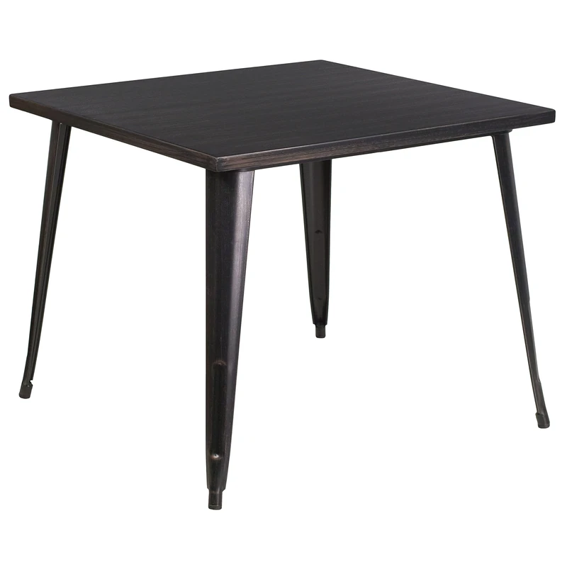 Flash Furniture Parker Commercial Grade 35.5" Square Black-Antique Gold Metal Indoor-Outdoor Table