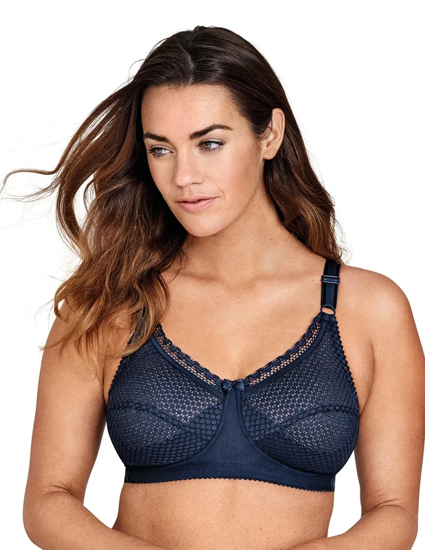 Miss Mary of Sweden Cotton Dots Womens Non-Wired Supportive Bra with Pattern 44H Dusty Blue
