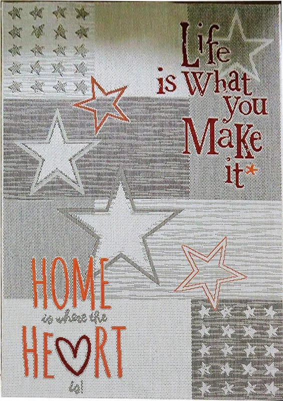 ASPECT "Home/Heart Letters Nostalgic Collection with Stars Flat Weave Indoor/Outdoor Rug, Polypropylene, Light Grey, 160 x 230 cm
