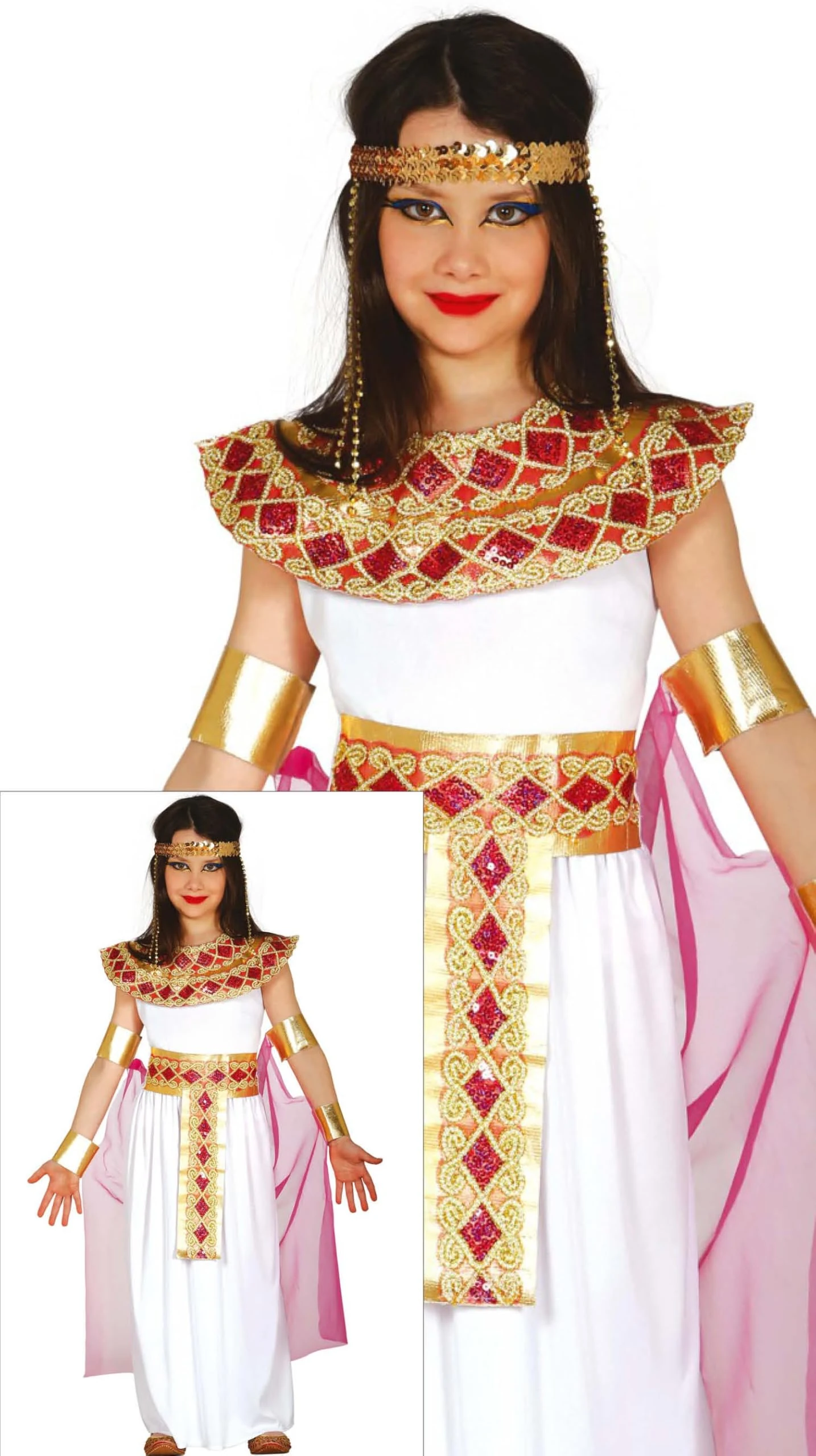 FIESTAS GUIRCA | Egyptian Girl Fancy Dress Costume (10-12 Years) - Dress, Cape, Bracelet and Belt - Pharaoh and Queen of the Nile Costumes for Halloween, Carnival and Fancy Dress Parties