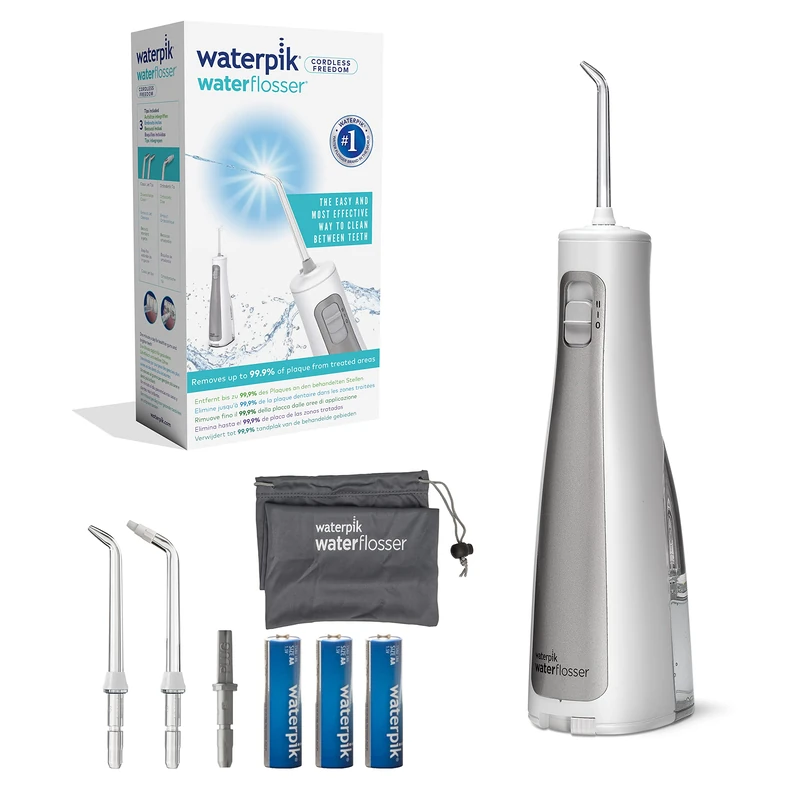 Waterpik Cordless Freedom Water Flosser, Portable and Waterproof Battery Powered Dental Plaque Removal Tool, Ideal for Travel, Small Bathrooms or In-Shower Use, White (WF-03UK010), White - Image 1