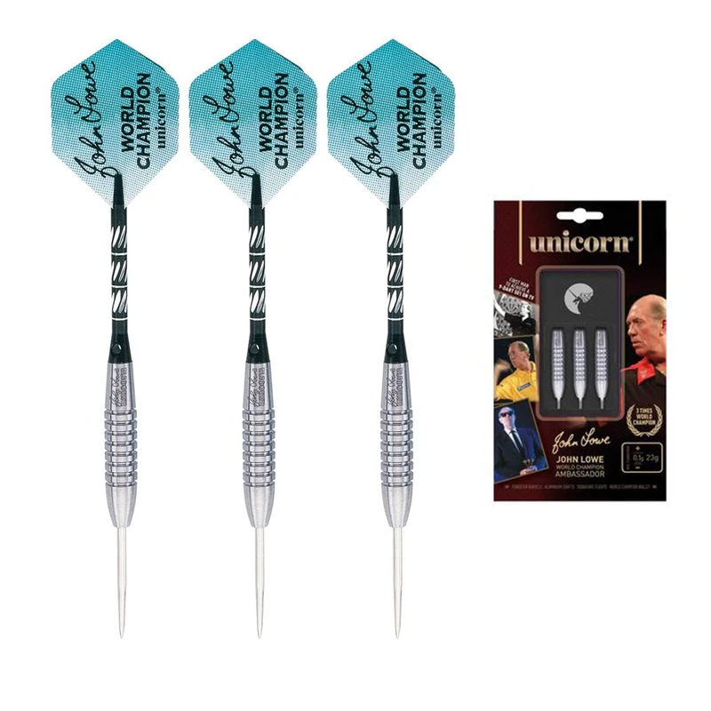 Unicorn Steel Tip Professional Darts Set | John Lowe World Champion Ambassador | 90% Natural Tungsten Barrels | 21 g